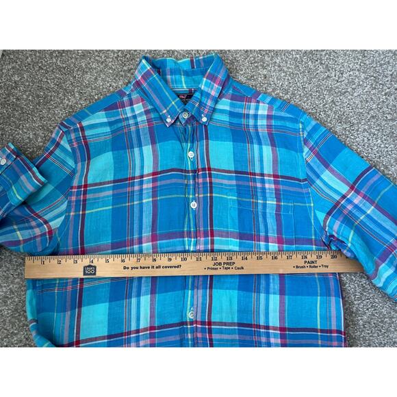 Vineyard Vines Bowline Plaid Slim Murray Shirt Linen Blue Mens Size Medium - Picture 8 of 11